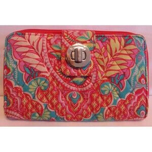 Vera Bradley Quilted Turn Lock and Zip Close Wallet Orange Paisley in Paradise